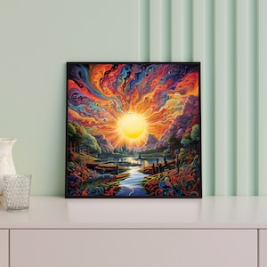 Psychedelic Sun Rays Psychedelic Sunrise Framed Poster, Colorful Sun Rays in Psychedelic ...
