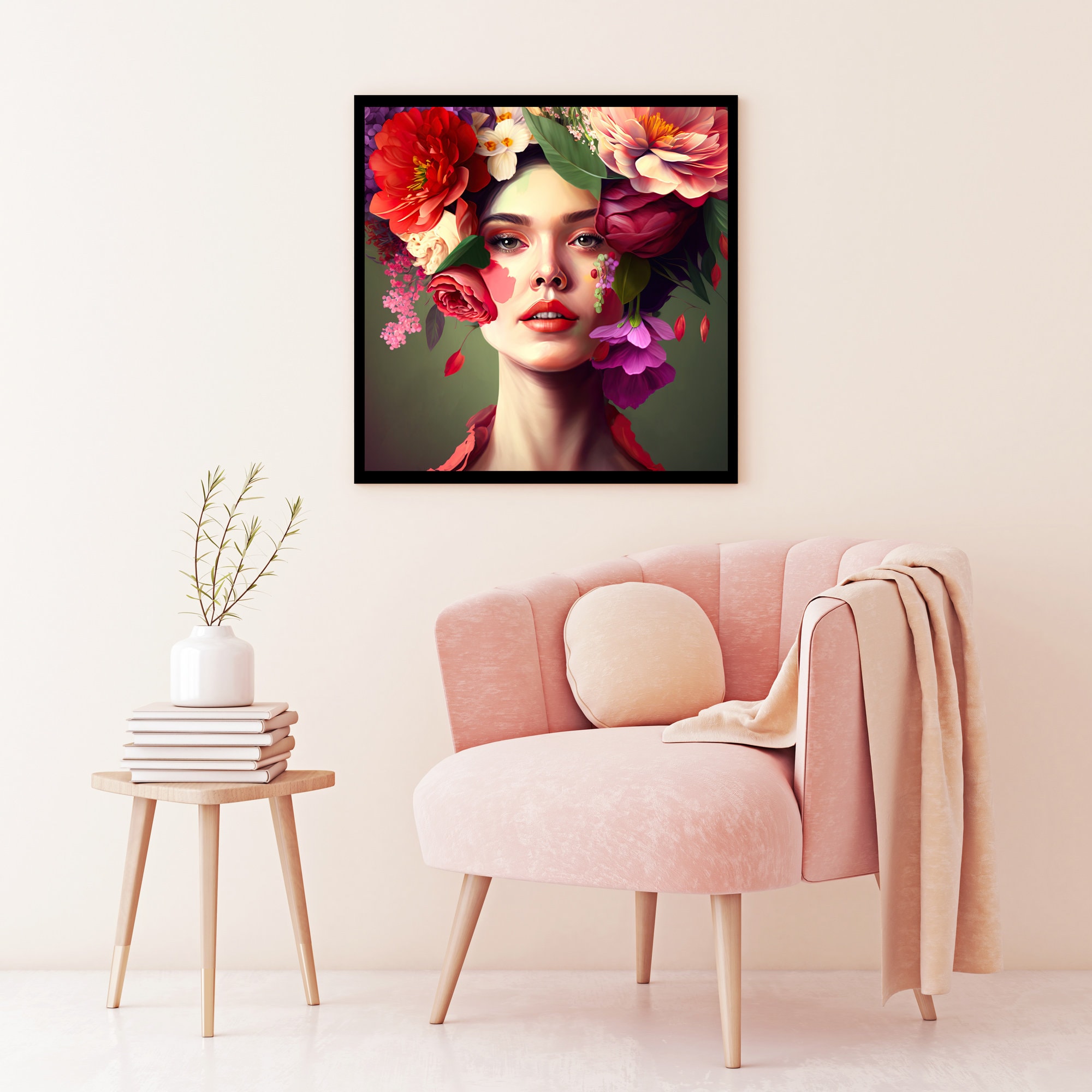 Floral Woman Portrait: Elegant Framed Poster, Botanical Wall Art - Etsy
