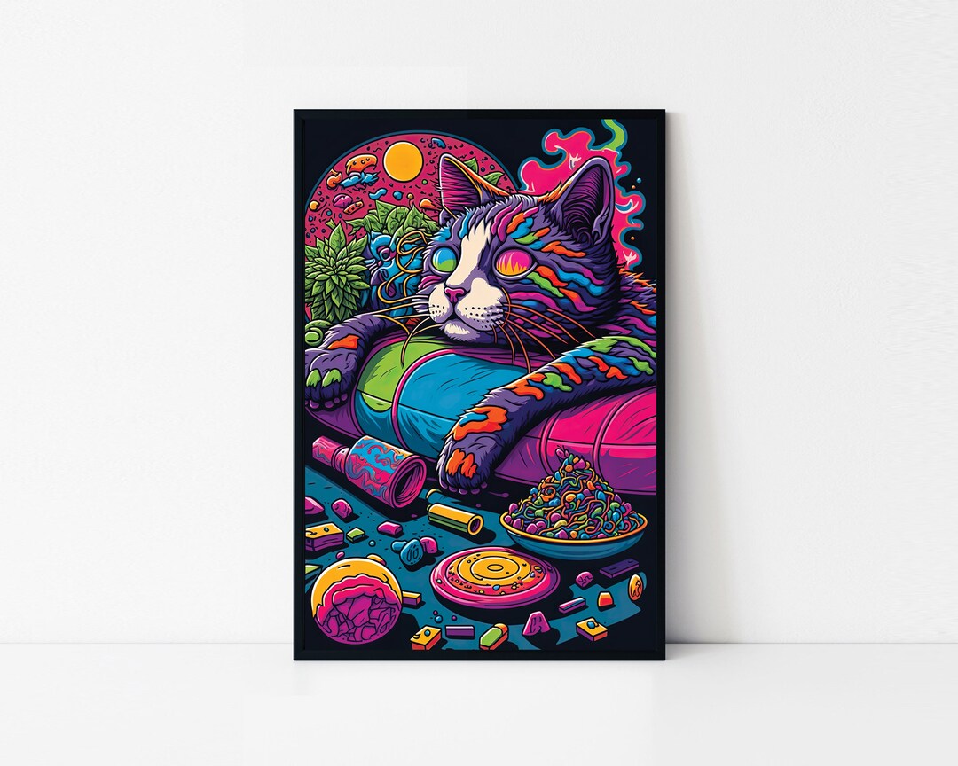 Stoned Laidback Cat Framed Poster Relaxed Stoned Cat Illustration stoned-laidback-cat-framed-poster-relaxed-stoned-cat-illustration