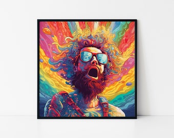 Psychedelisch manportret – Levendige muurkunst regenboogexplosie