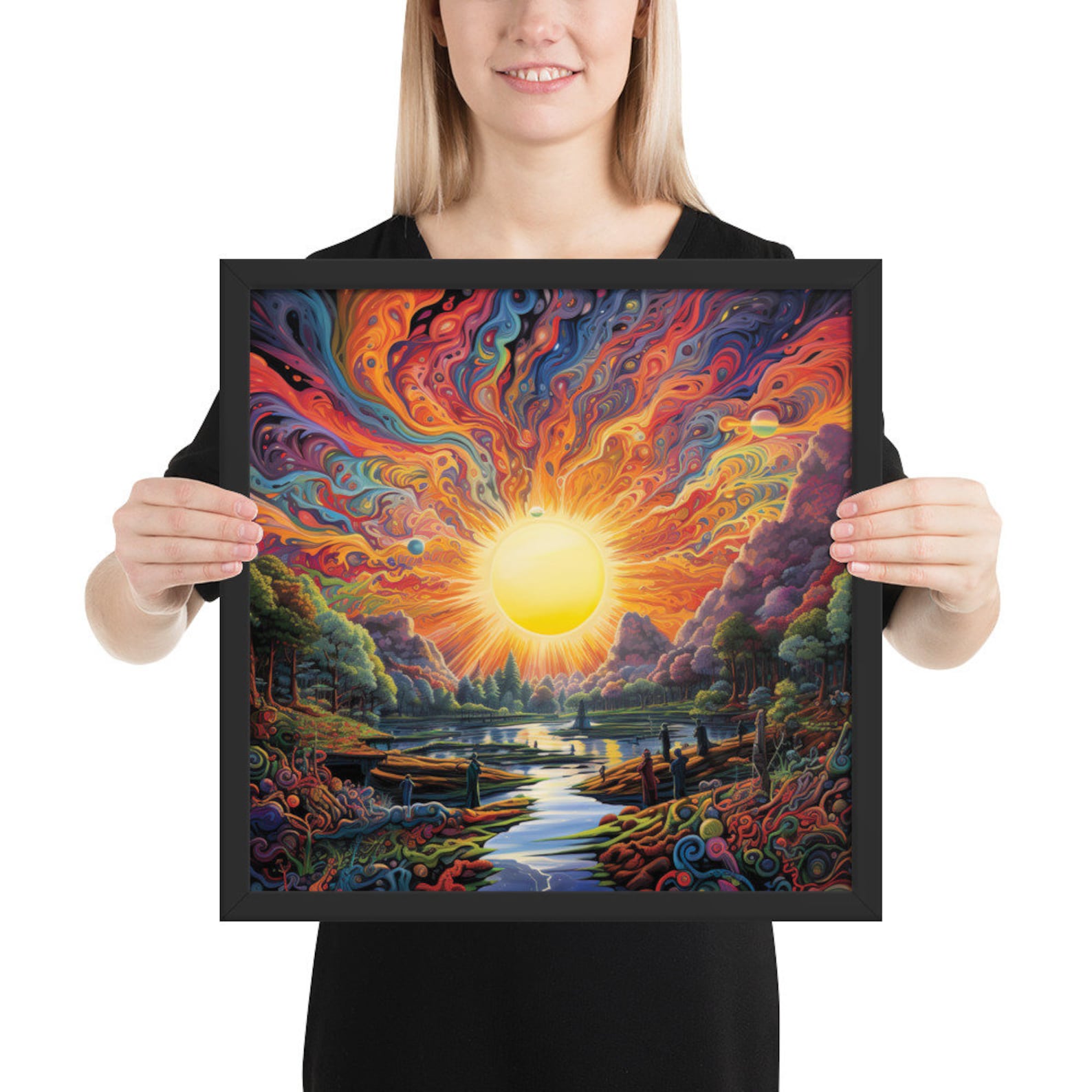 Psychedelic Sun Rays Psychedelic Sunrise Framed Poster, Colorful Sun Rays in Psychedelic ...