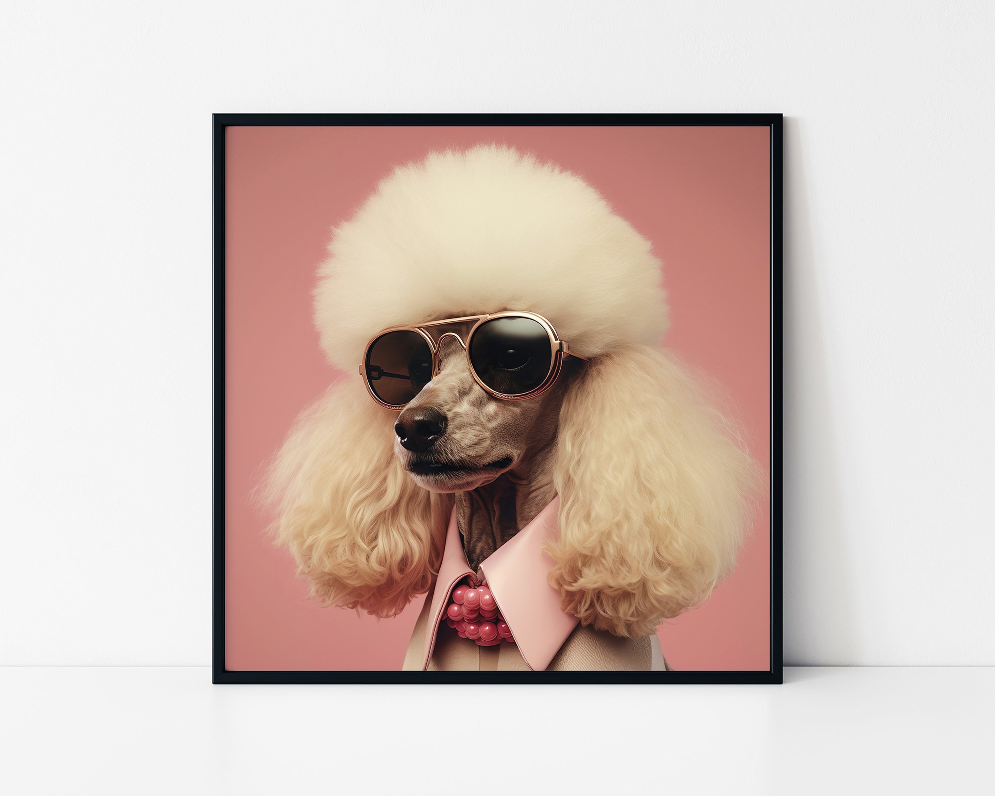 Poodle Dog in Suit, Framed Poster,  Poodle Dog Portrait, Stylish Poodle Dog, Poodle Dog in Sunglasses, Dog Lover Gift, Fashionista Dog.
