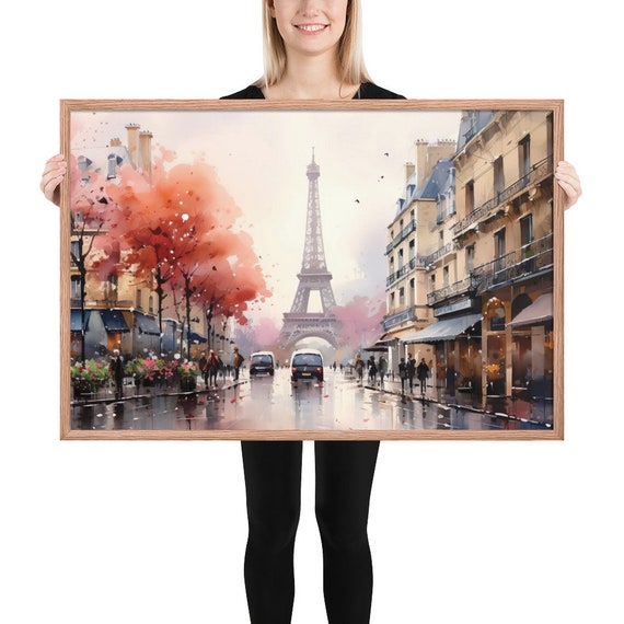 パリのエッフェル塔の水彩画の額入りポスター - Etsy 日本