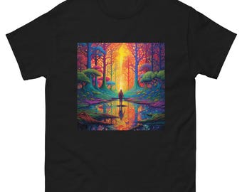 Trippy Forest T-Shirt: Psychedelic Hiking Art, Unisex Cotton Tee