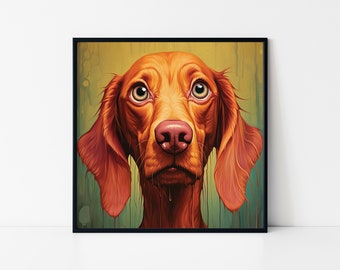 Vizsla Portrait Art – Póster enmarcado con decoración de pared única para perros