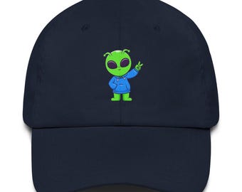 Peace Sign Alien Dad Hat – Cute Chill Space Cap