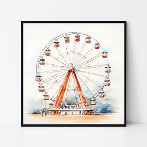 Ferris Wheel Watercolor Framed Poster, London Eye Wall Art, Amusement Park Watercolor Print, Ferris Wheel Decor, Travel Art Poster.