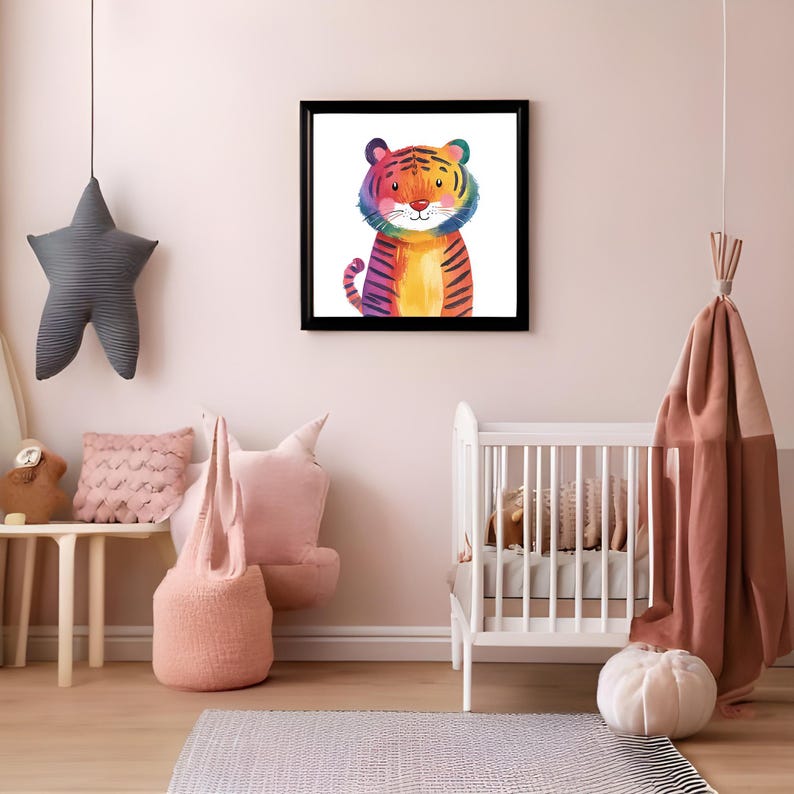 Rainbow Tiger – Cute Watercolor Tiger Nursery Framed Poster - Etsy