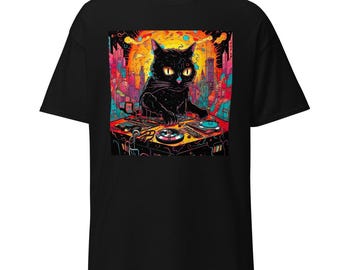 Psychedelic DJ Cat T-Shirt: Trippy Rave Festival Tee