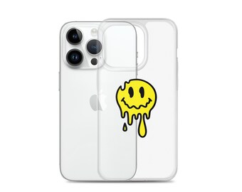 Melting Smiley Face Clear iPhone Case: Retro Dripping Design