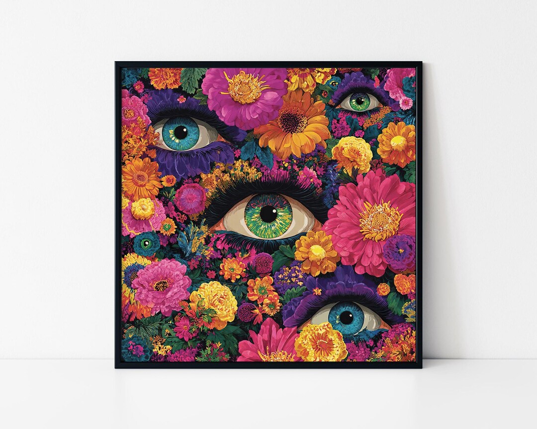Trippy Floral Eyes Wall Art – Psychedelic Eye Flower Surreal Poster - Etsy