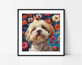 Birthday Dog Wall Art – Floral Party Pup Framed Poster
