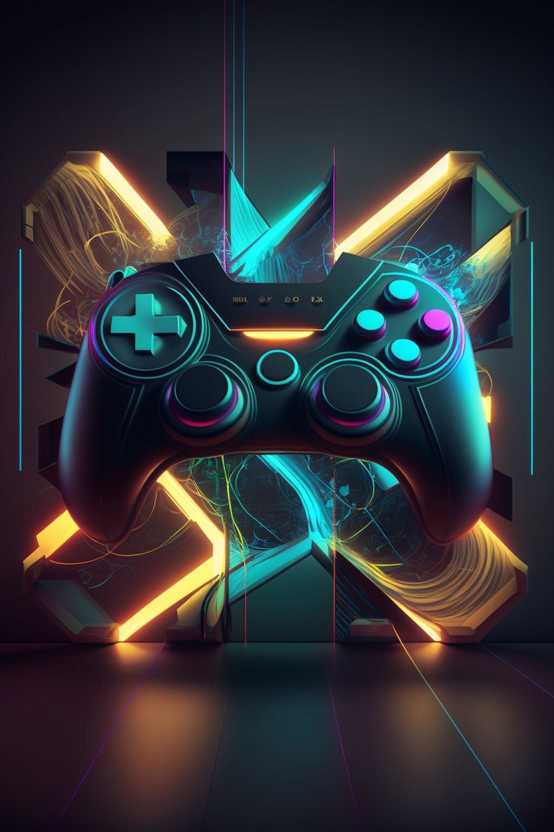 Neon Controller Digital Print - Etsy