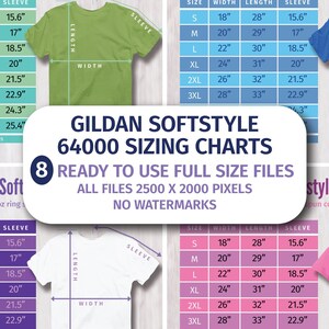 8 Gildan Softstyle 64000 Size Chart Mockups T-shirt Sizing Charts for Gildan 64000 Downloadable Sizing Chart Mockup instant download Sizing