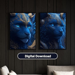 Cosmic Azure Spirit Animal Print, Digital download, Spiritual art, Space Wall Art for home decor - Digital Print