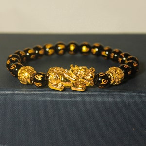 Schwarzes Obsidian Pixiu Reichtum Armband für Feng Shui, Reiki, Chakra Kristalle Heilung Für Männer Frauen mit Luxus Geschenkbox