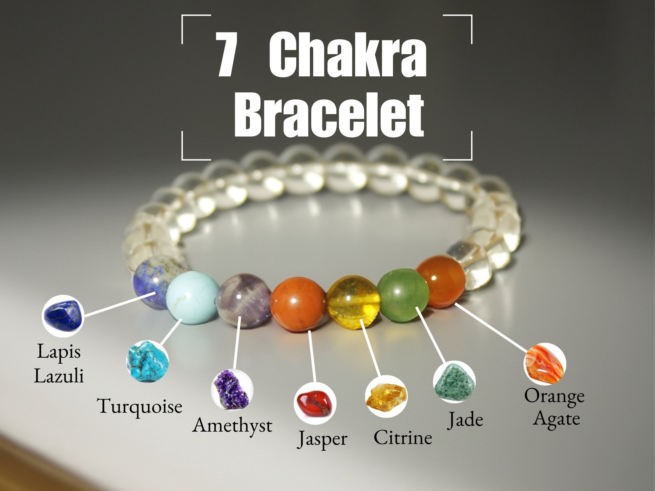 7 Chakra bracelet with 8mm lava stones -