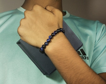 AAA+ Blue Tiger Eye Bracelet: 8MM Crystal, Focus & Protection