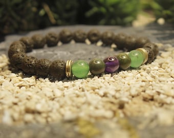 Crystal Healing Bracelet: Amethyst, Aventurine, Bloodstone 8mm Bead