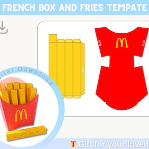 French Fry Box Template, French Fries Template, Gift Box Template, French Fries Gift Card, French Fries Box and Fries For Gift, Printable