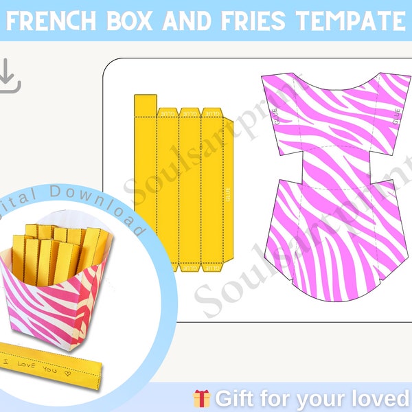 French Fry Box Template, DIY Gift, French Fries Template, Gift Box Template, Gift Card For Friends, Printable DIY Gift, Do It Yourself Gift