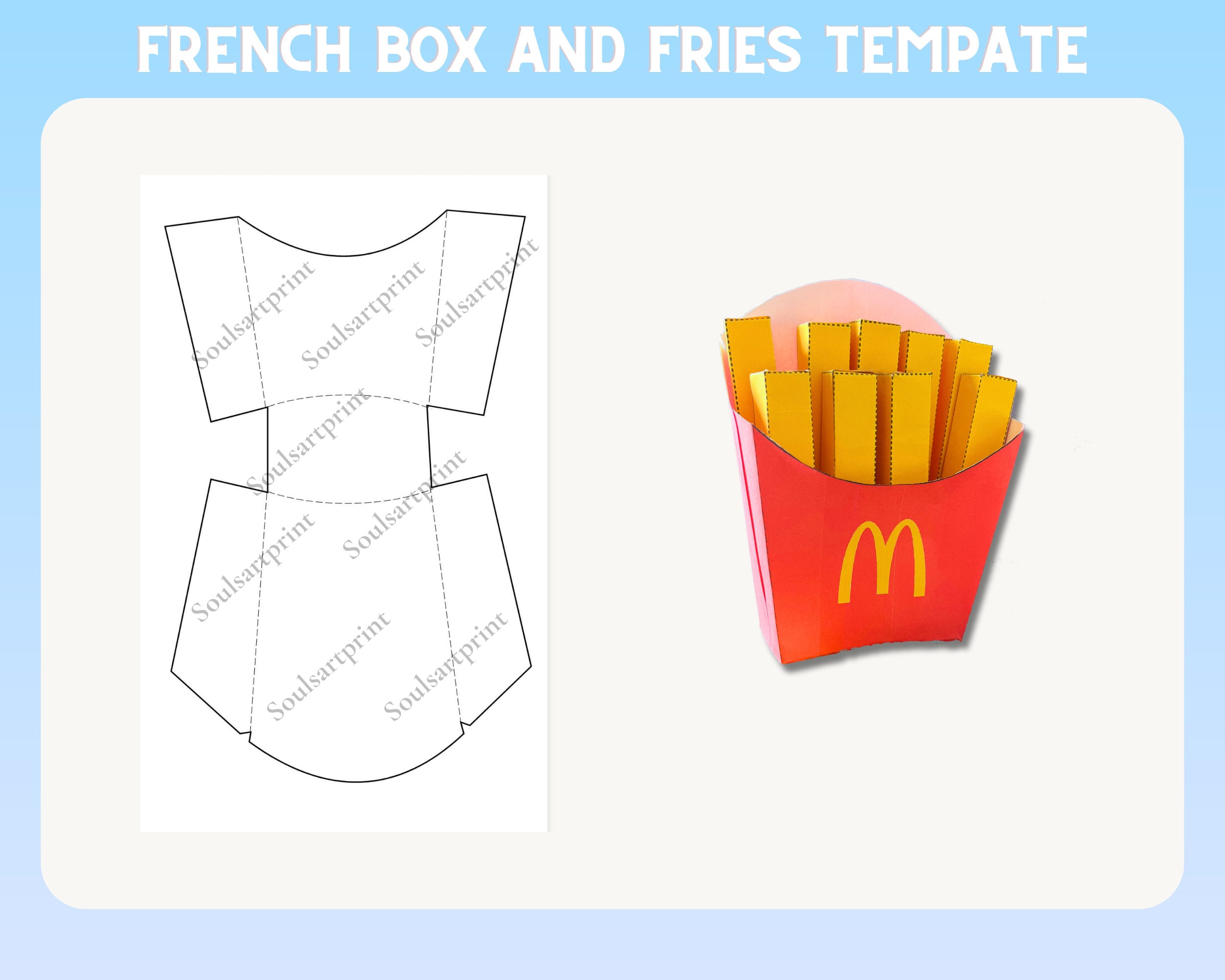 French Fry Box Template, French Fries Template, Gift Box Template French Fry Box Template, French Fries Template, Gift Box Template