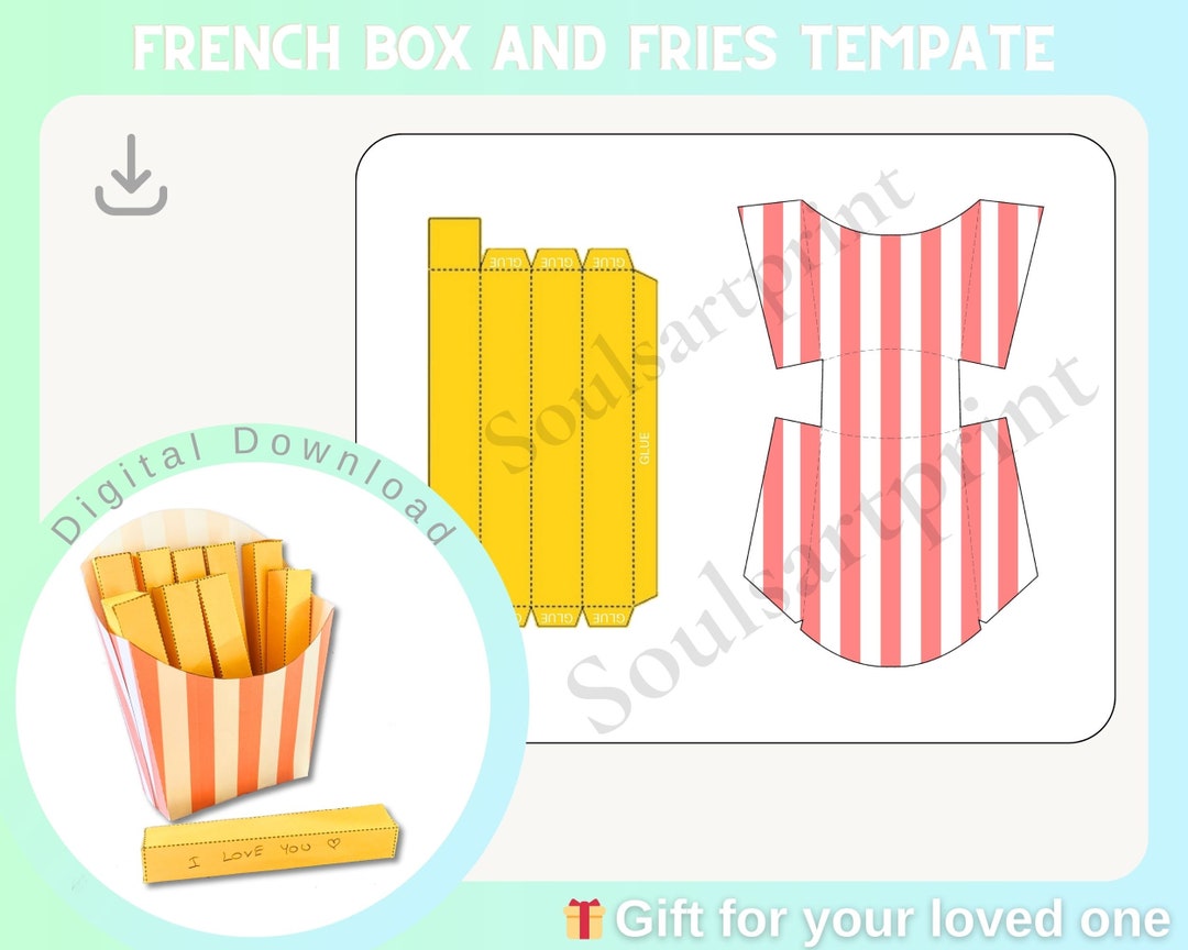 French Fry Box Template, DIY Gift, French Fries Template, Gift Box French Fry Box Template, DIY Gift, French Fries Template, Gift Box