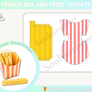 Plantilla de caja de papas fritas, regalo de bricolaje, plantilla de papas fritas, plantilla de caja de regalo, tarjeta de regalo para amigos, regalo de bricolaje imprimible, regalo hágalo usted mismo