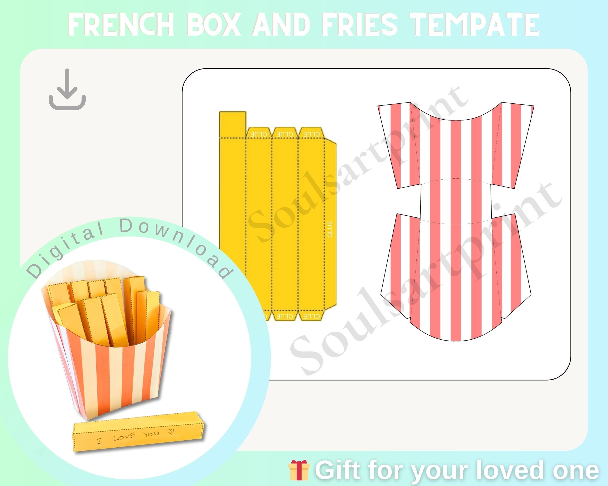French Fry Box Template, DIY Gift, French Fries Template, Gift Box French Fry Box Template, DIY Gift, French Fries Template, Gift Box