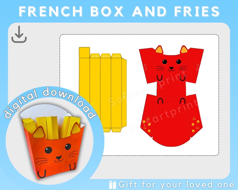 French Fry Box Template, Cat French Fries Template, Gift Template, French Fries Gift Card ...