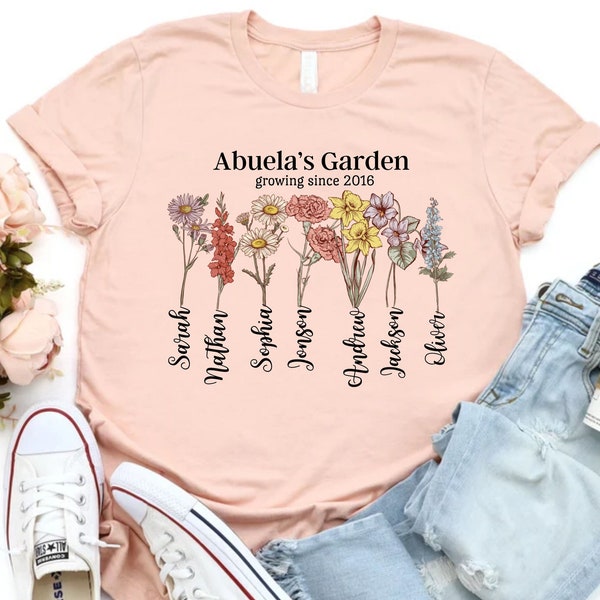 Abuela's Garden Growing Since Shirt with Custom Birth Flowers, Mothers Day Gift, Unique Grandma Gift, Personalized Mexican Grandma Shirt