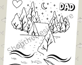 Father's Day Fishing Coloring Page: Kids Activity (Digital Download)
