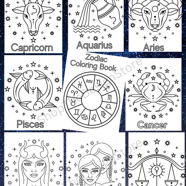 Zodiac Horoscope Coloring Book, Zodiac Coloring Pages