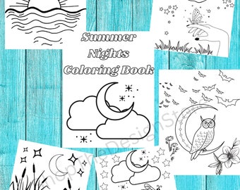 Summer Nights Coloring Book: 6 Printable Pages (Digital Download)