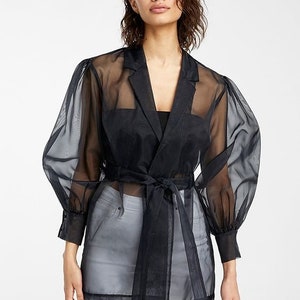 Elegant Organza Coat Lightweight Summer Luxury/Sheer sleeve organza jacket.Transparent organza stylish woman's blazer/Sheer Organza Overcoat