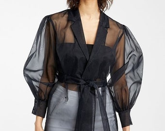 Elegant Organza Coat Lightweight Summer Luxury/Sheer sleeve organza jacket.Transparent organza stylish woman's blazer/Sheer Organza Overcoat