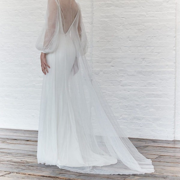 Robe de mariée en tulle longue au sol/robe de mariée | Chemise de nuit victorienne/veste de mariée/enveloppe de mariée minimale/pièces de mariée séparées/couverture de tulle