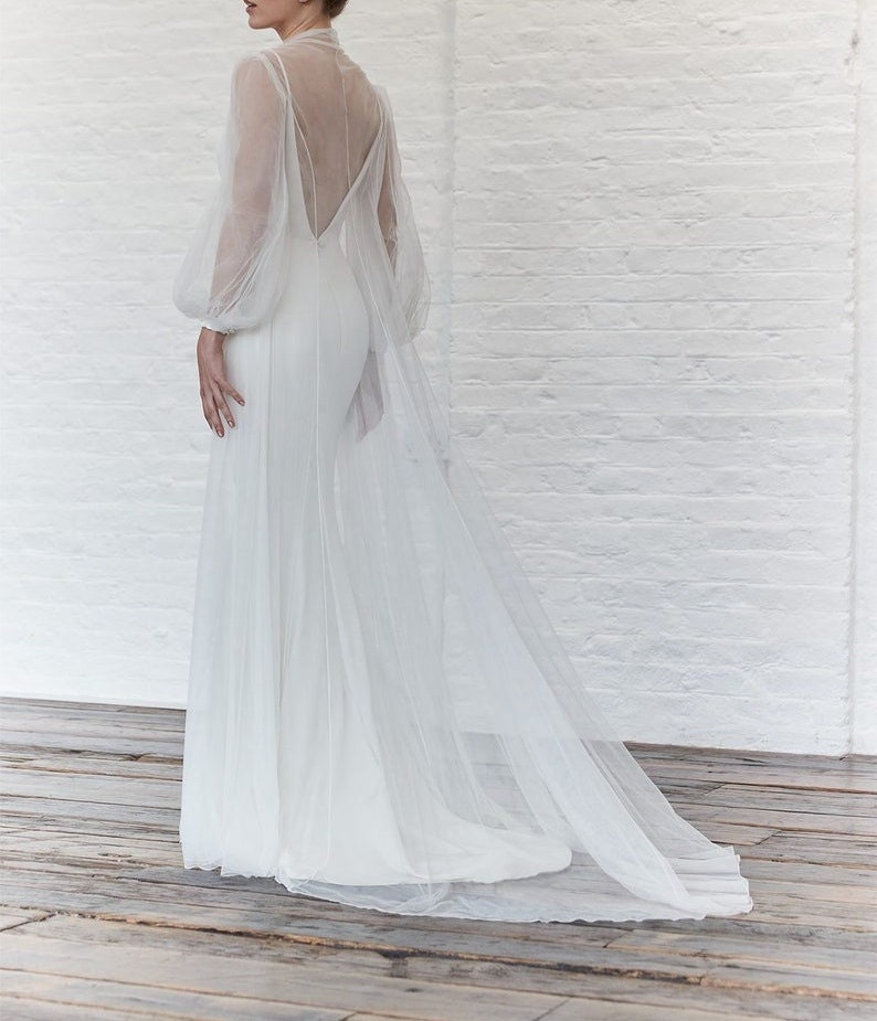 Wedding Cover up Tulle Floor Length Coat/Bridal Robe Victorian Nightgown/Bridal Jacket/Minimal Bridal Wrap/Bridal Separates/Tulle Cover up image 1