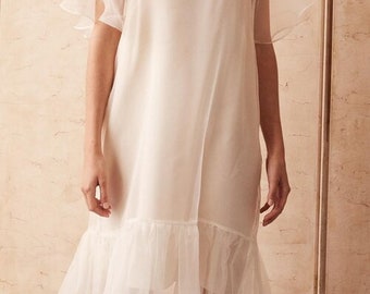 Bridal Smock Dress,Organza Dress, Summer Wedding Dress,Sheer shift dress Bridal Dress,Billowing sleeves Bridal Dress, Organza Midi Dress