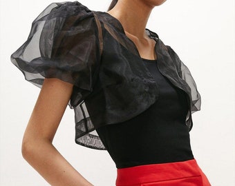 Trouwjurk Topper/Organza pure bruidsblouse bedekken Jas/Pure zijde Organza Jasje Top met Pofmouw/Moderne Bruidstop