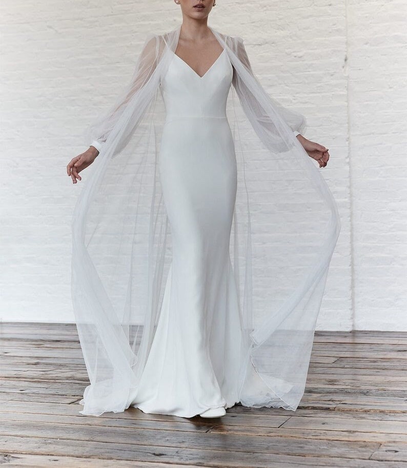 Wedding Cover up Tulle Floor Length Coat/Bridal Robe Victorian Nightgown/Bridal Jacket/Minimal Bridal Wrap/Bridal Separates/Tulle Cover up image 2