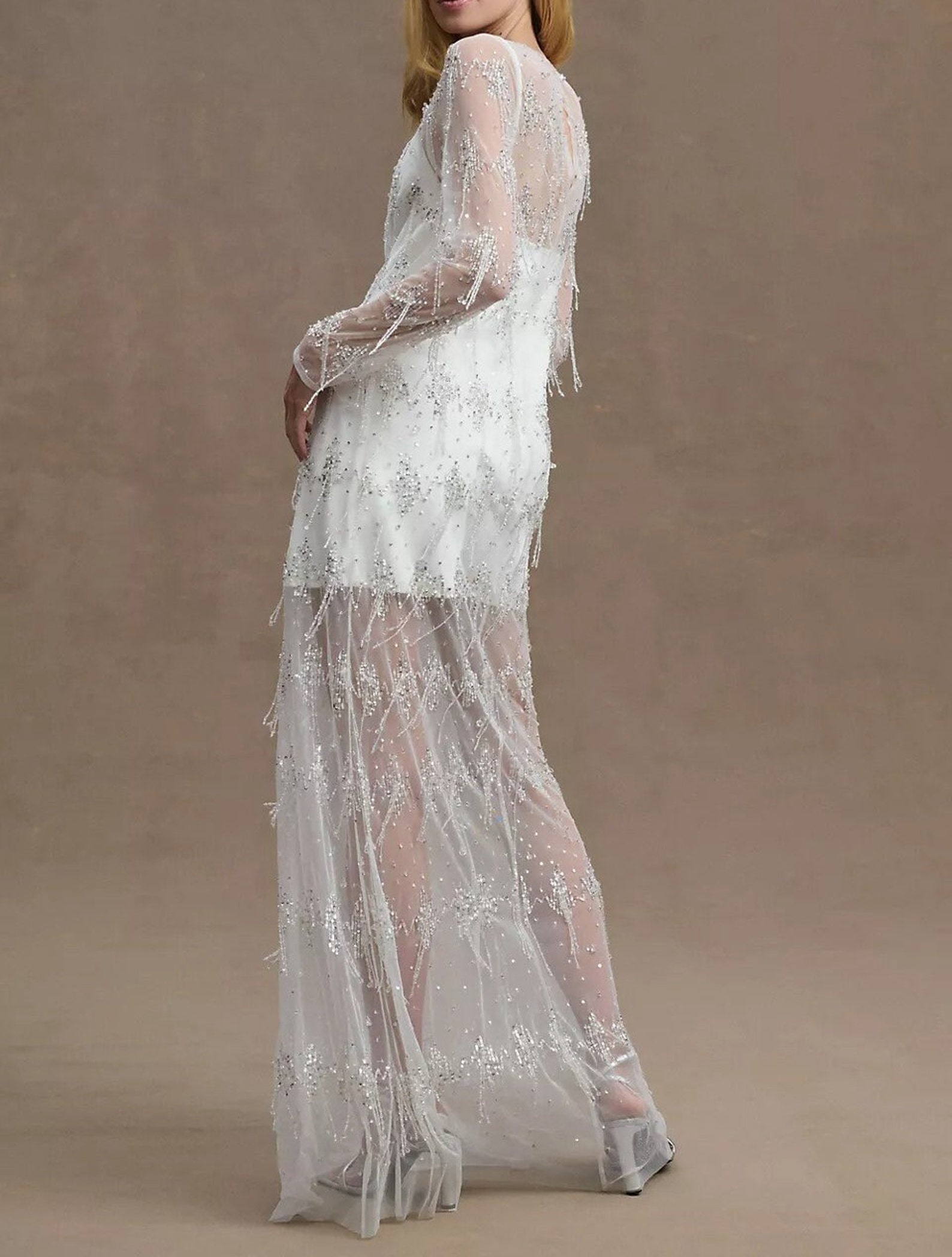 Sheer Tulle Overlay With Sequence.handmade Embellished Cover Up.tulle