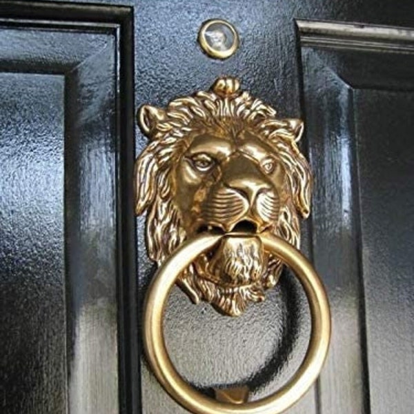 Fini laiton antique| Décoration de porte - Tête de lion en laiton Heurtoir de porte en laiton - Cadeau des fêtes