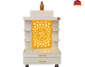 Artofindia Designer Wooden Temple, Wooden Mandir for Home, Decorative Wooden Mandir Wall Hanging or Floor Mounted with Warm White Led Lights
