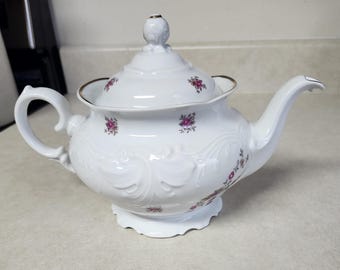 Vintage Wawel China Footed Coffee/Tea Pot  Rose Garden Made In Poland