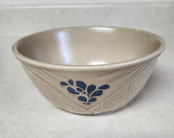 Vintage Pfaltzgraff Folk Art Pattern Basket Weave Serving Bowl Tan Blue 7 inch