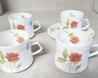 Vintage Mikasa “Just Flowers” Bone China Coffee  4 Cups and 1 Saucer Lot of 5