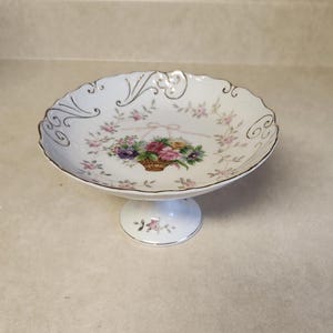 Vintage Lipper & Mann Bristol Garden Floral Pattern Pedestal Candy Dish/Compote