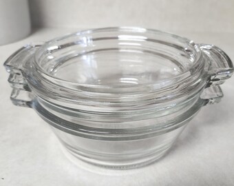 Vintage Anchor Hocking Clear Glass Casserole Bowl Dish & Lid 20oz #1036   2 Casseroles One lid