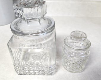 Vintage Koeze Glass Apothecary 7 inch Jar Canister With Lid and Small Lidded Jar